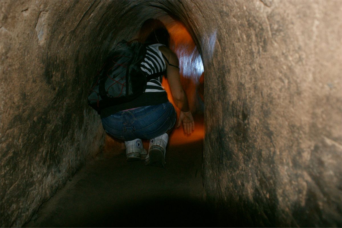 Walking through the narrow and winding tunnels
